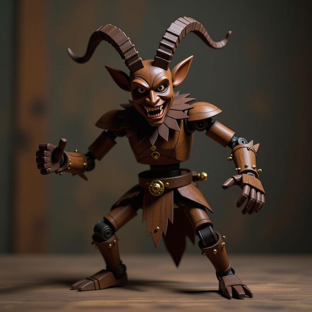 Wooden Krampus Automaton in Dark Fantasy Style