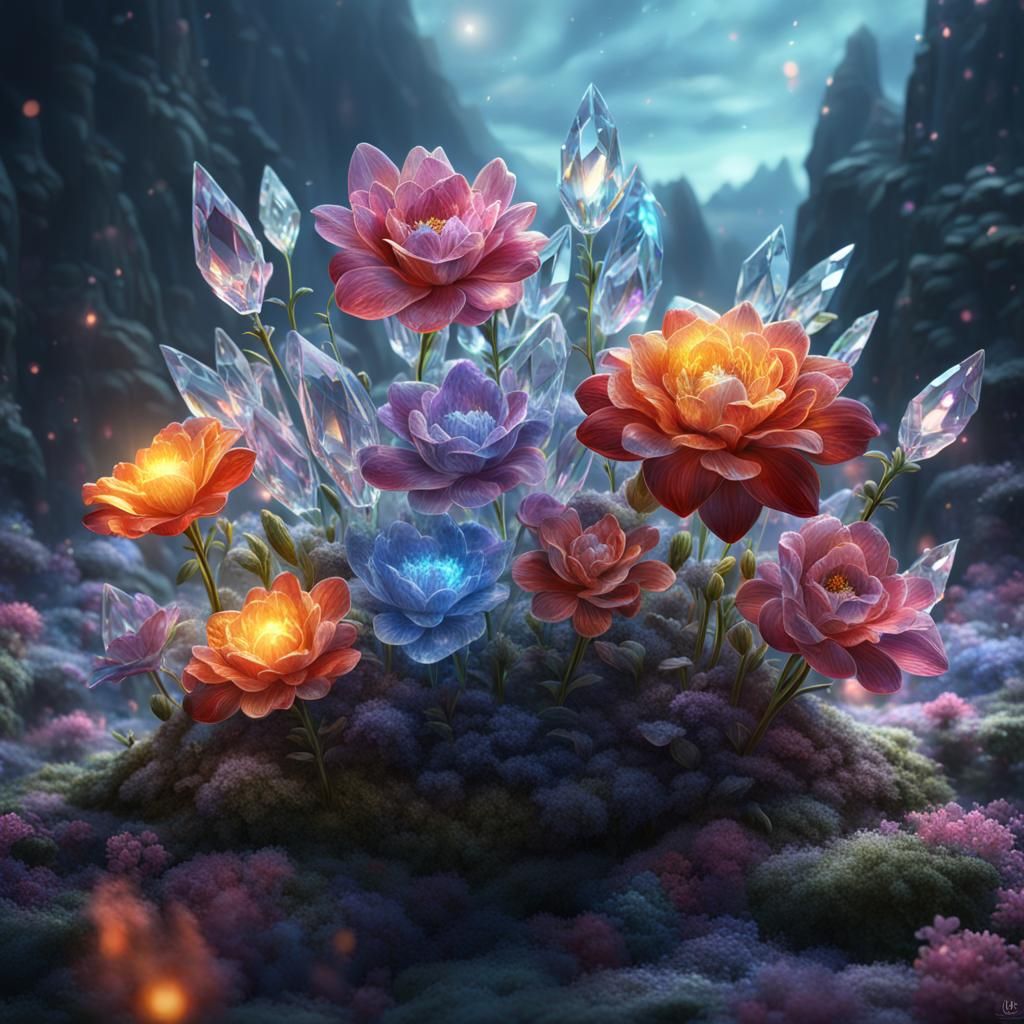 Crystal Flowers: Detailed Magical Concept Art