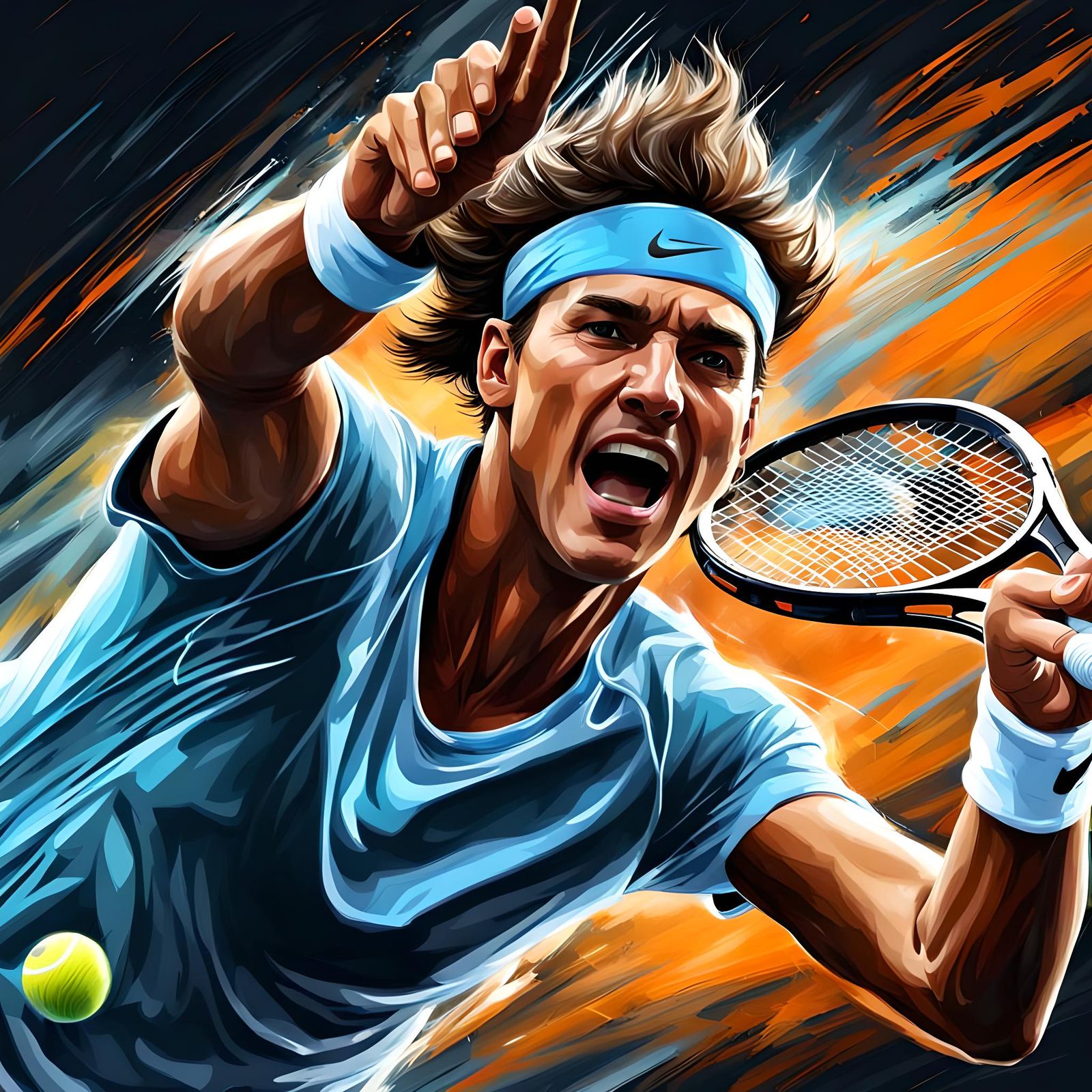 Tennis Player in Action: Detailed Digital Painting