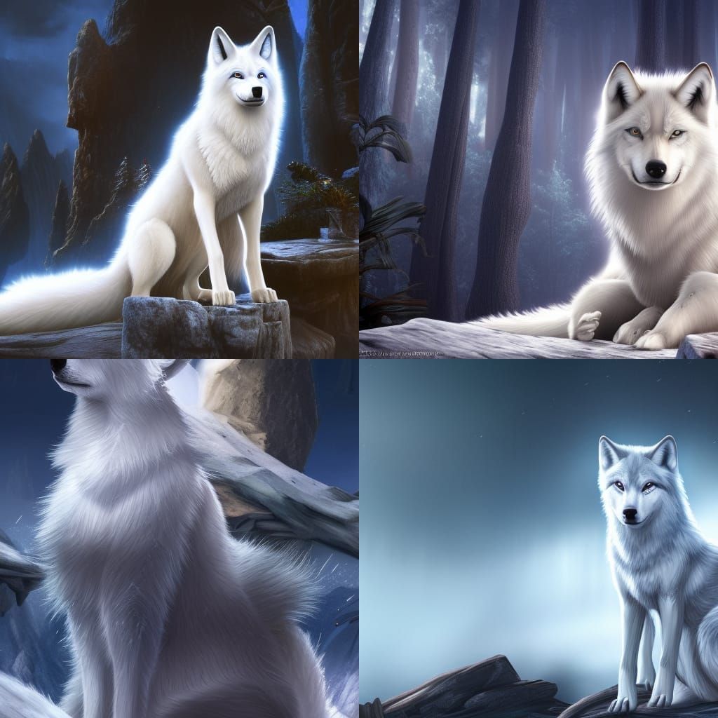 Proud White Wolf with Blue Eyes: Fantasy Art