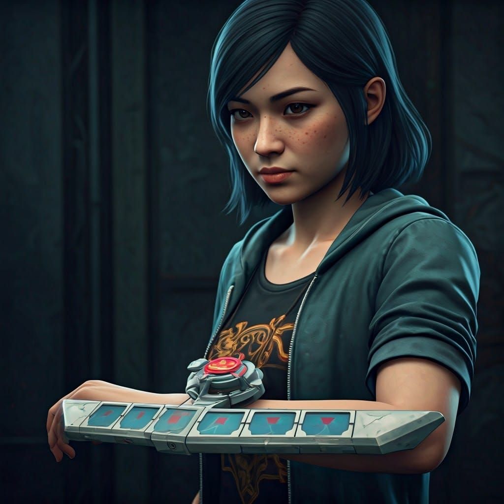 Alex Chen with Yu-Gi-Oh Duel Disk