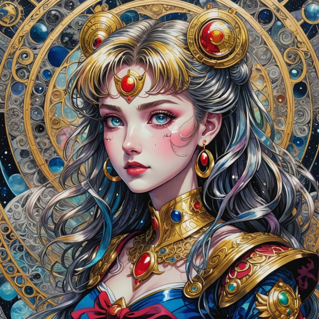 Sailor Moon Zentangle Portrait in Acrylic and Watercolor