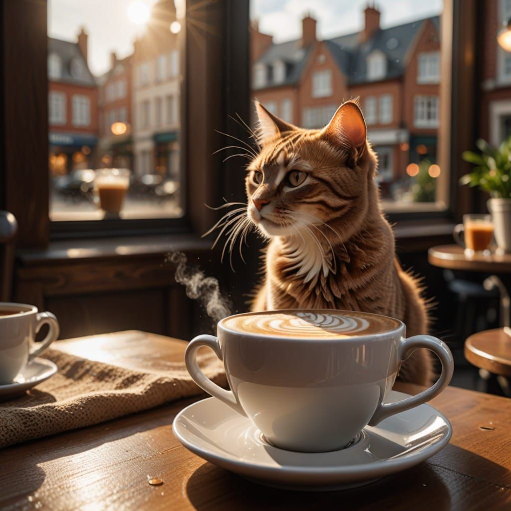 Realistic Latte Art Cat in Coffee Cup
