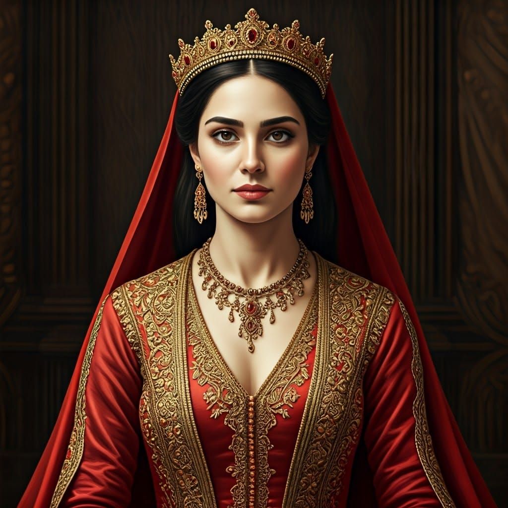 Regal Princess in Opulent Royal Attire with Intricate Embroi...