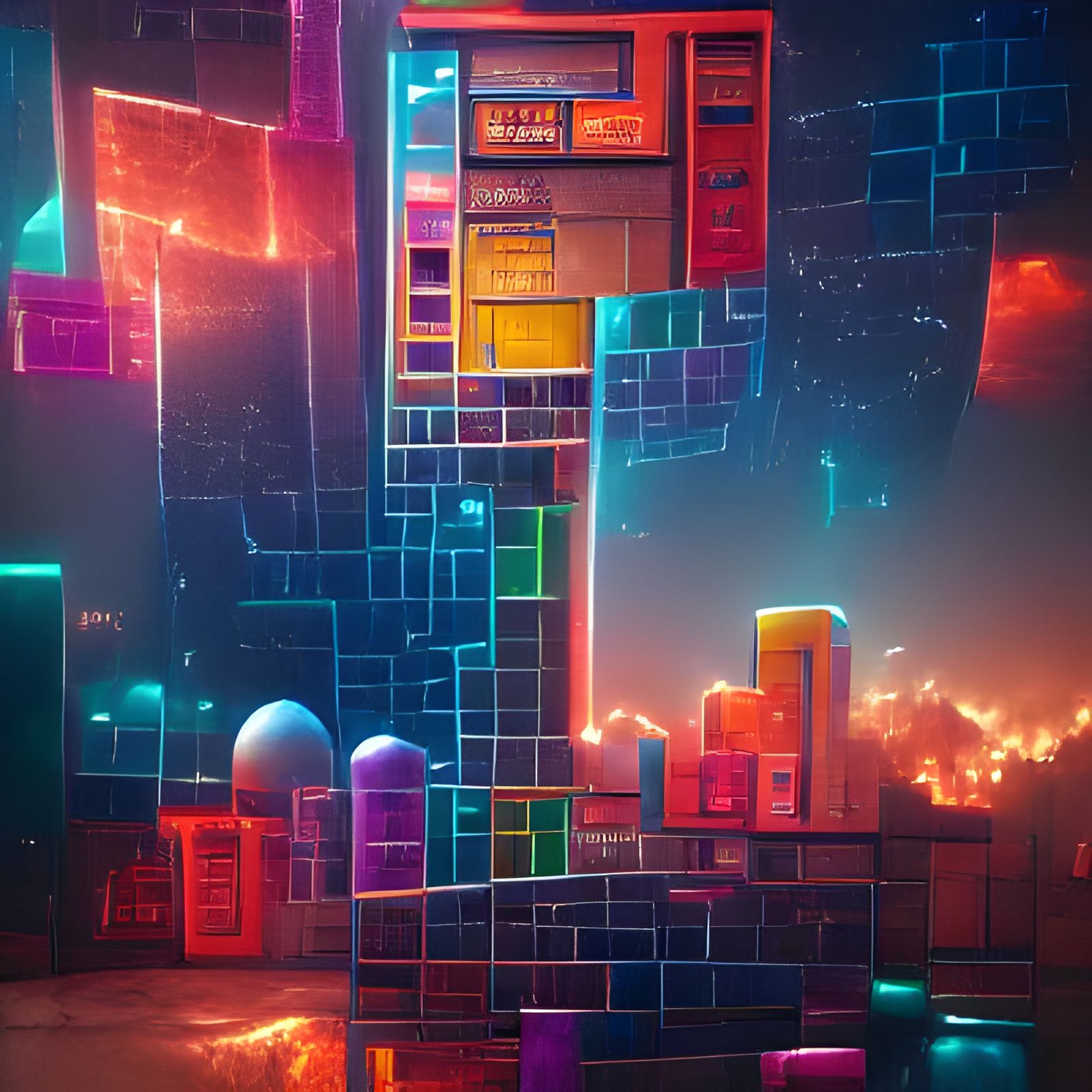 Retro Tetris Splash Screen in Detailed Matte Painting