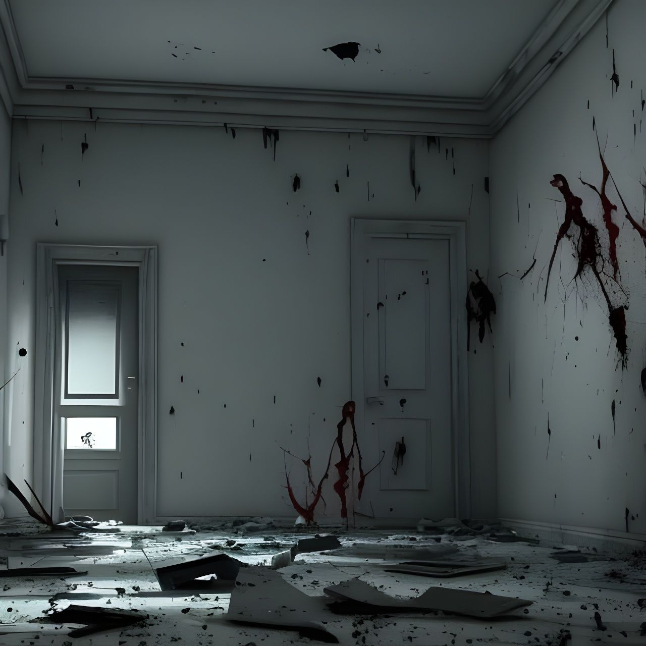 Dystopian Nightmare: Old Room with Blood