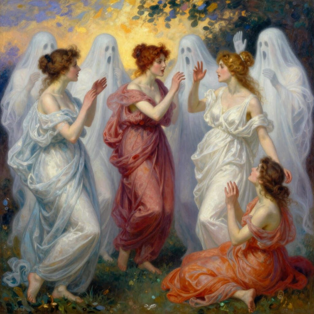 Surreal Dreamscape: Ethereal Ghosts and Reveling Beauties