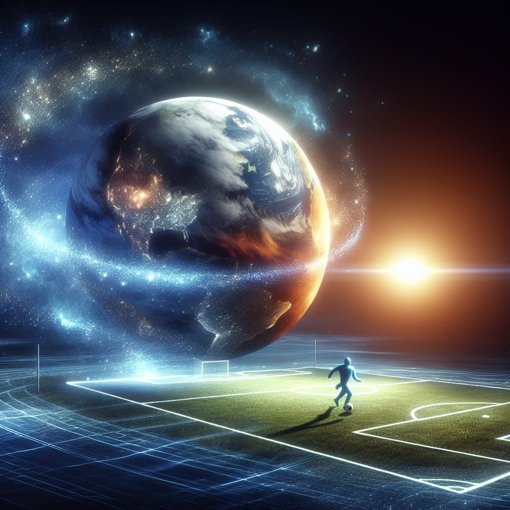 Earth Revolves Around Football Player on Sunlit Field