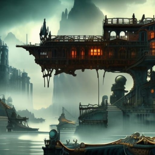 Detailed Steampunk Post-Apocalyptic Matte Painting