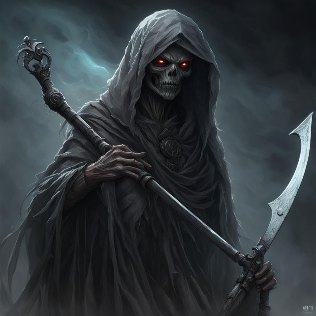 Ethereal Wraith with Scythe: Digital Art