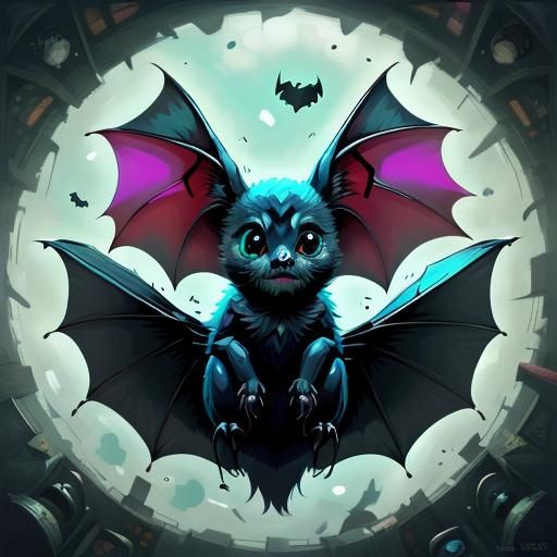 Adorable Upside-Down Bat with Big Eyes
