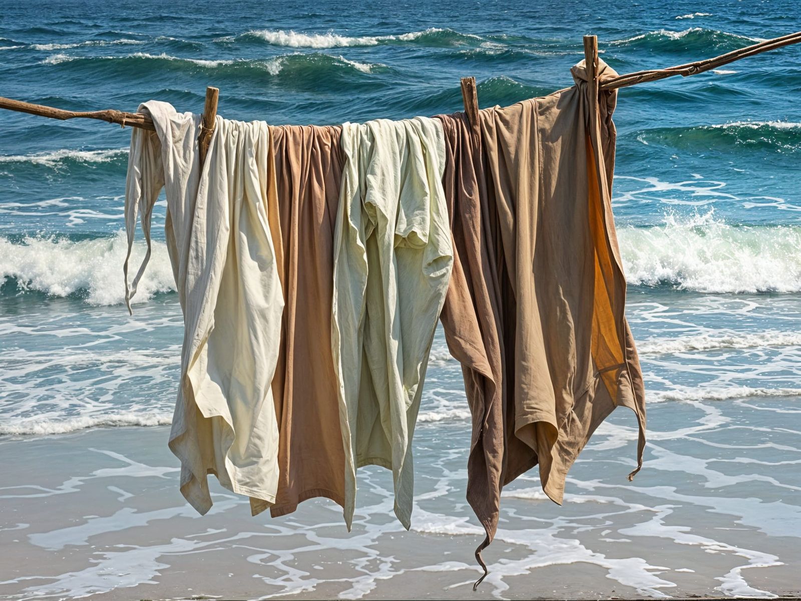 Moisture-Clad Garments on Coastal Clothesline