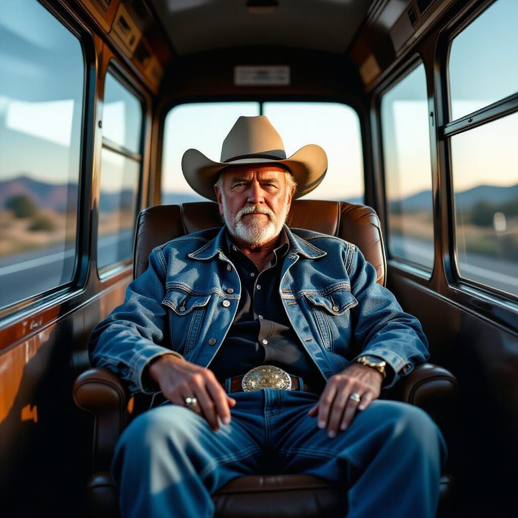 George Jones on Tour Bus in Cinematic Photo