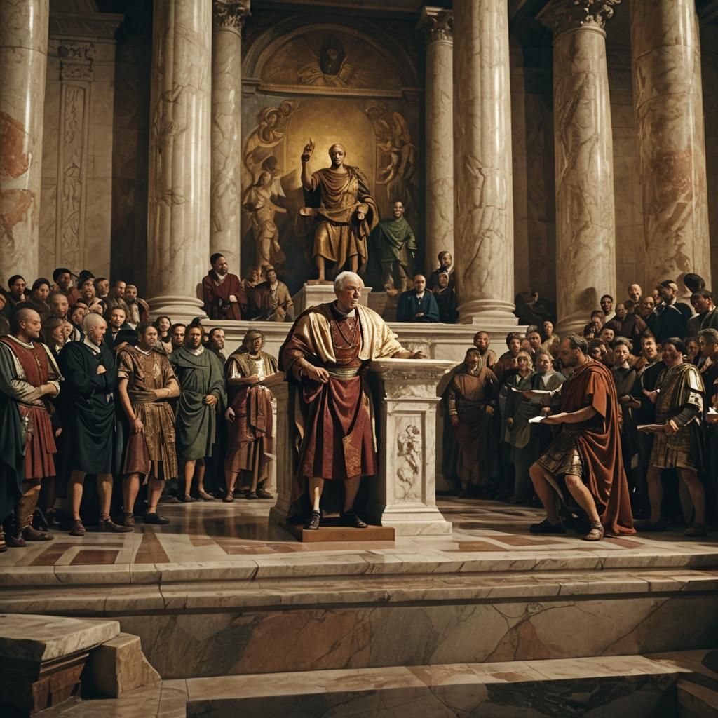 Cicero delivering his famous speech in the  Senate, as it in...