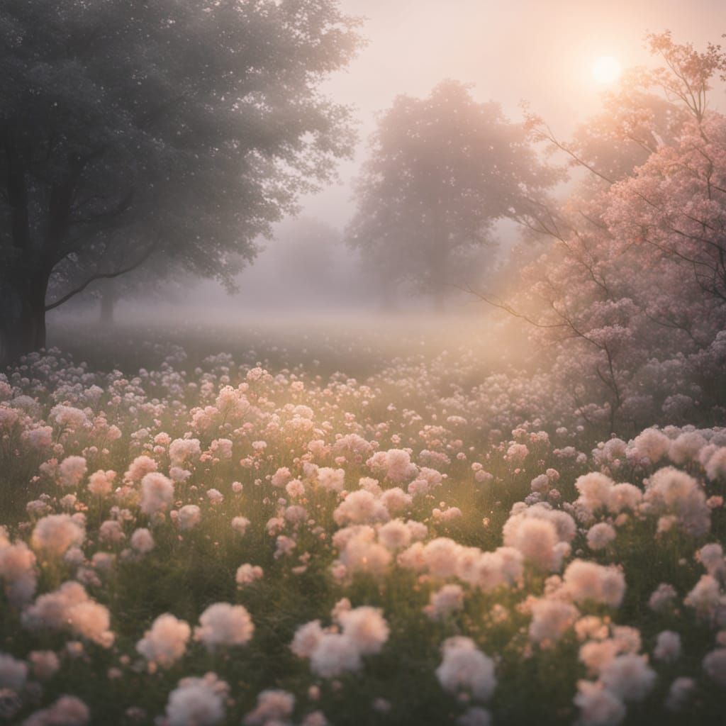 Blossoms Fade in Misty Impressionistic Light