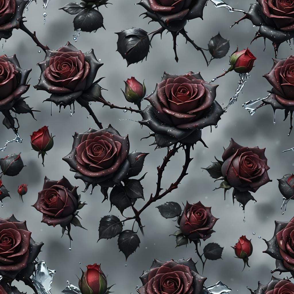 Black and Red Sugar Rose in Water