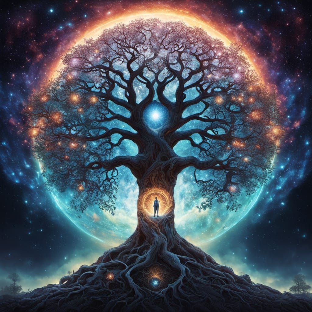 Tree of Life Between Worlds in Surreal Fantasy Art