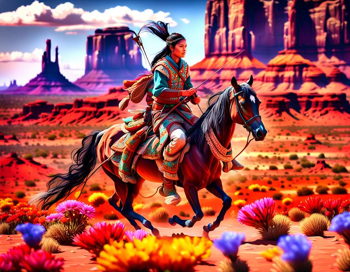 Navajo Archer in Monument Valley, Hyperrealistic