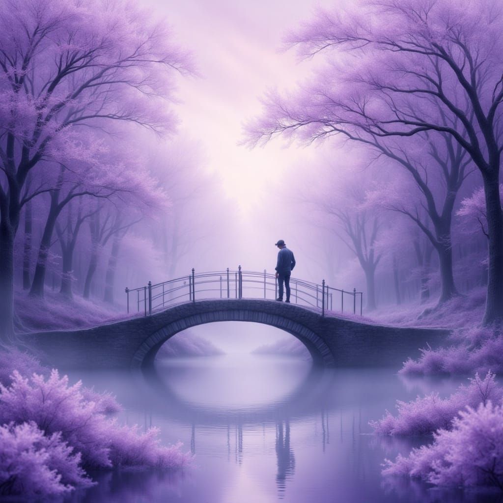 Ethereal Lavender Bridge in Dreamlike Style