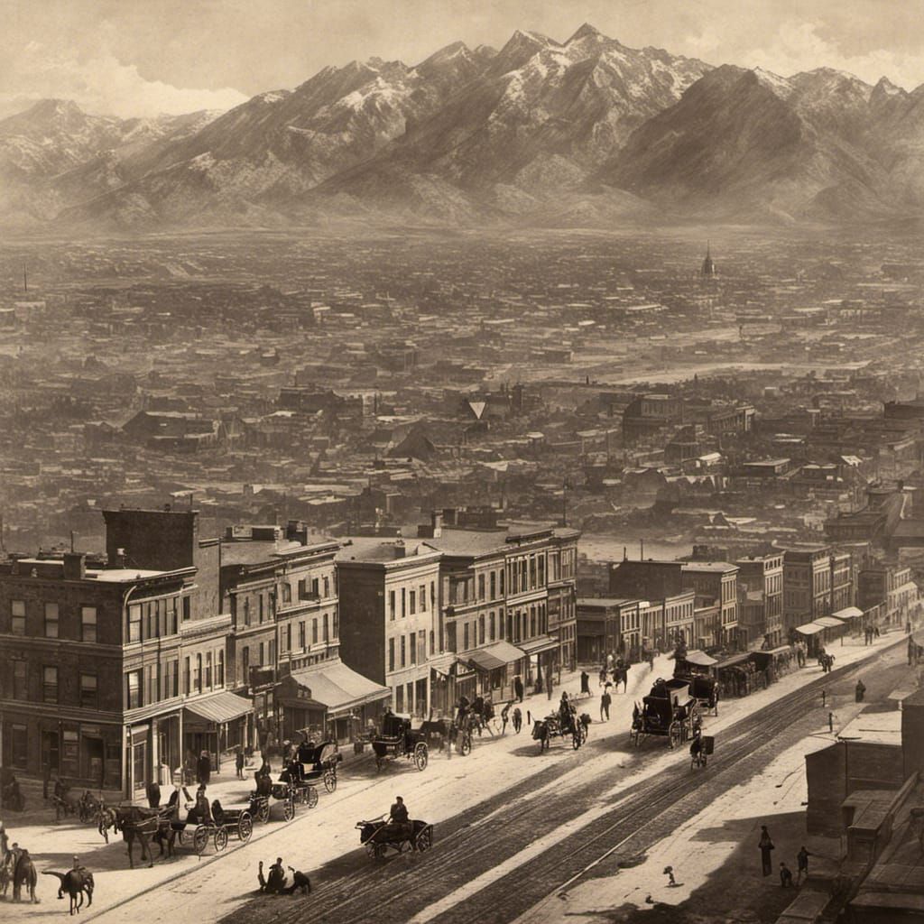Steampunk 1870s Salt Lake City at Dusk