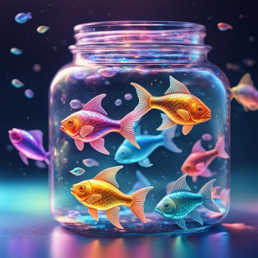 Holographic Gummy Fish in Glass Jar