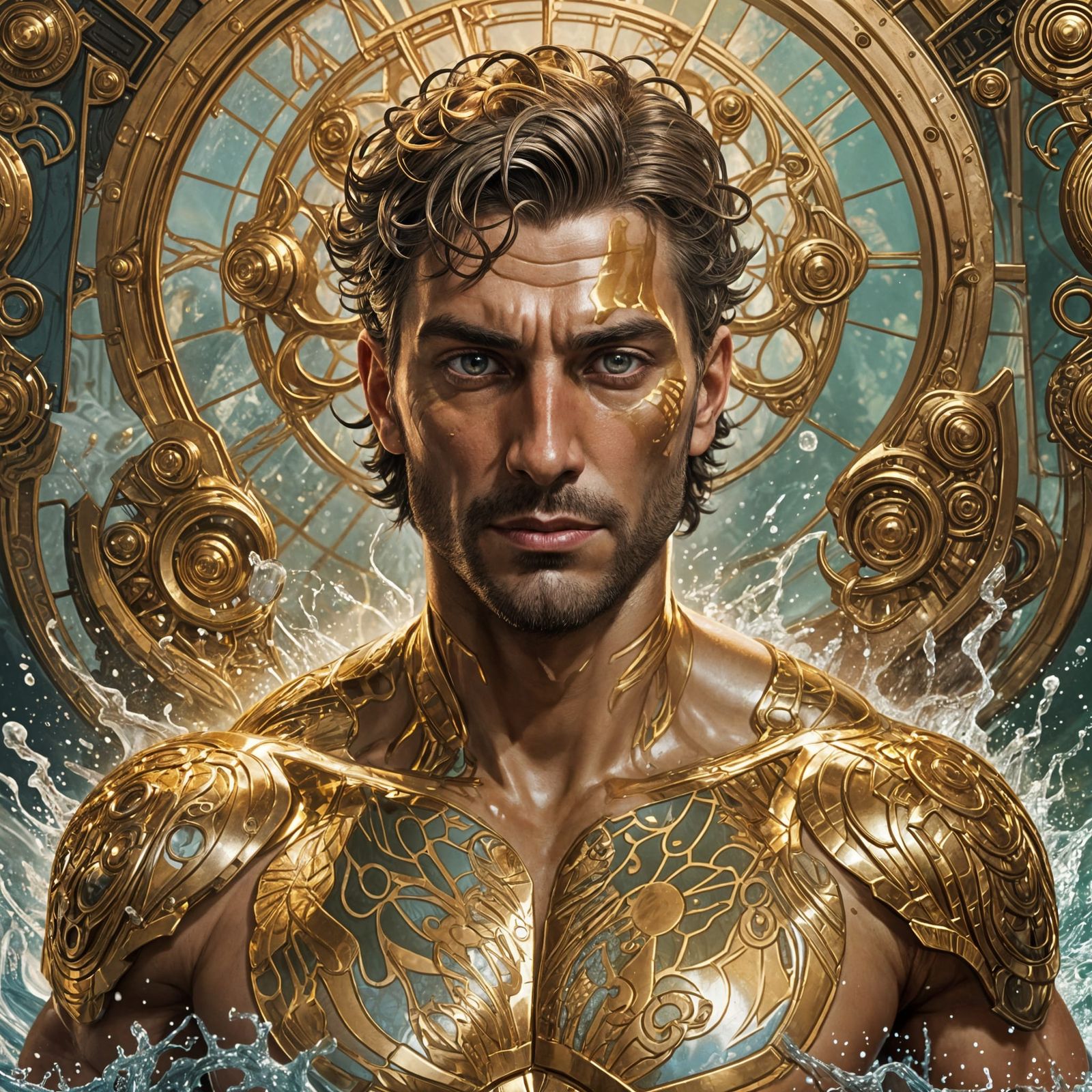 Realistic looking man in a golden Speedo