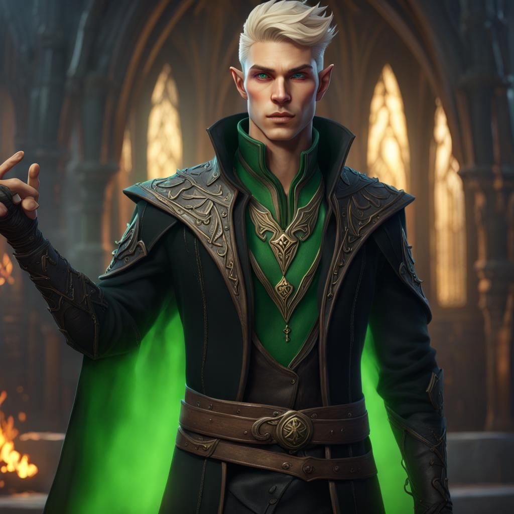 Elf Warlock with Undercut Hairstyle in Fantasy Art
