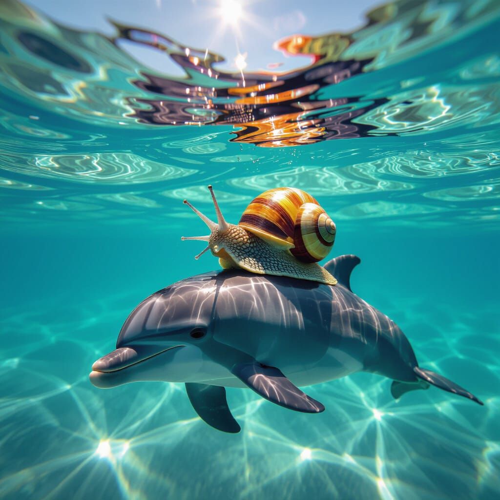 Snail Rides Dolphin in Surreal Underwater Photo