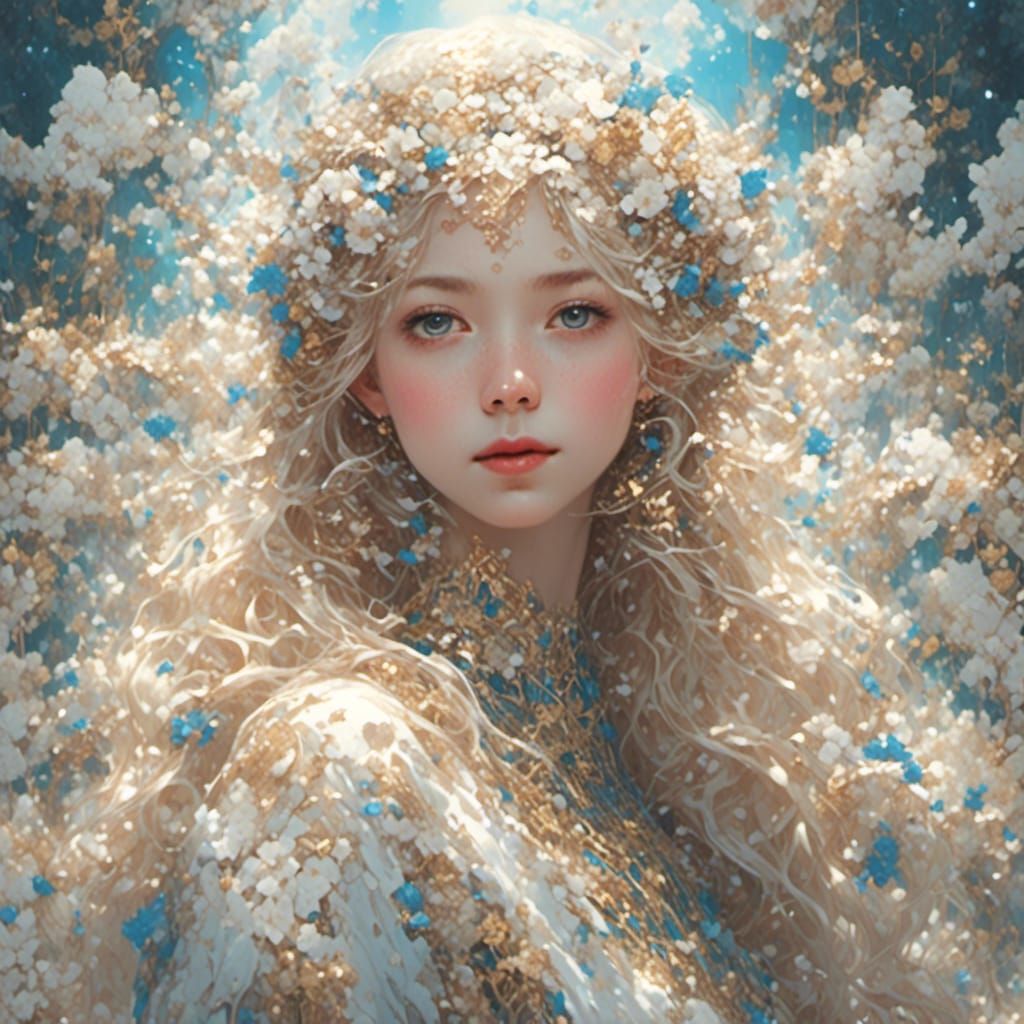 Girl with Umbrella in Spring Cherry Blossoms