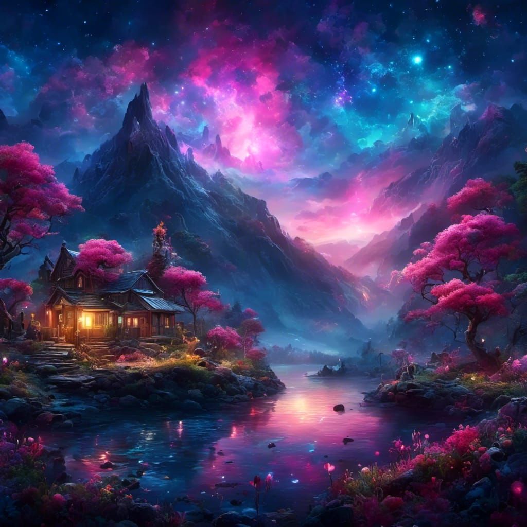 Dreamy Starry Night Landscape