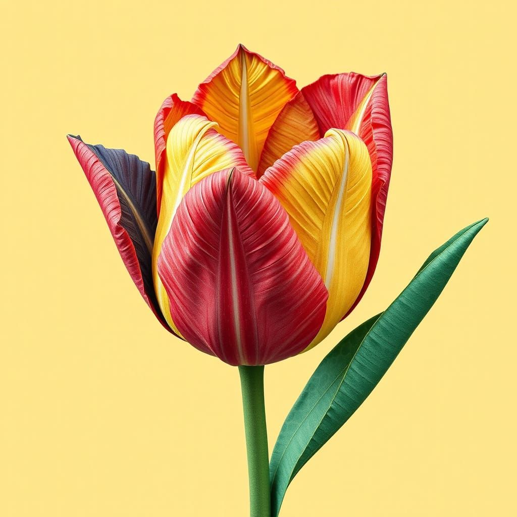 Vibrant Hyperealistic Tulip in Texturized Patchwork