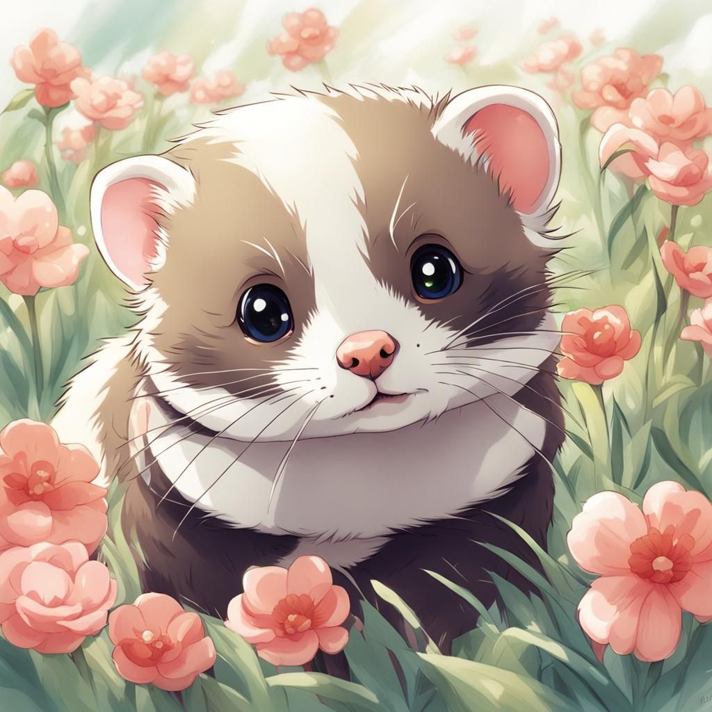 Cute Ferret in Anime Manga Style