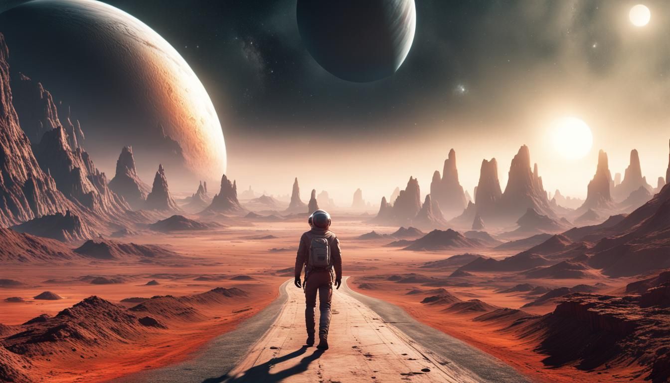 Surreal Space Road to a Planet in 3D