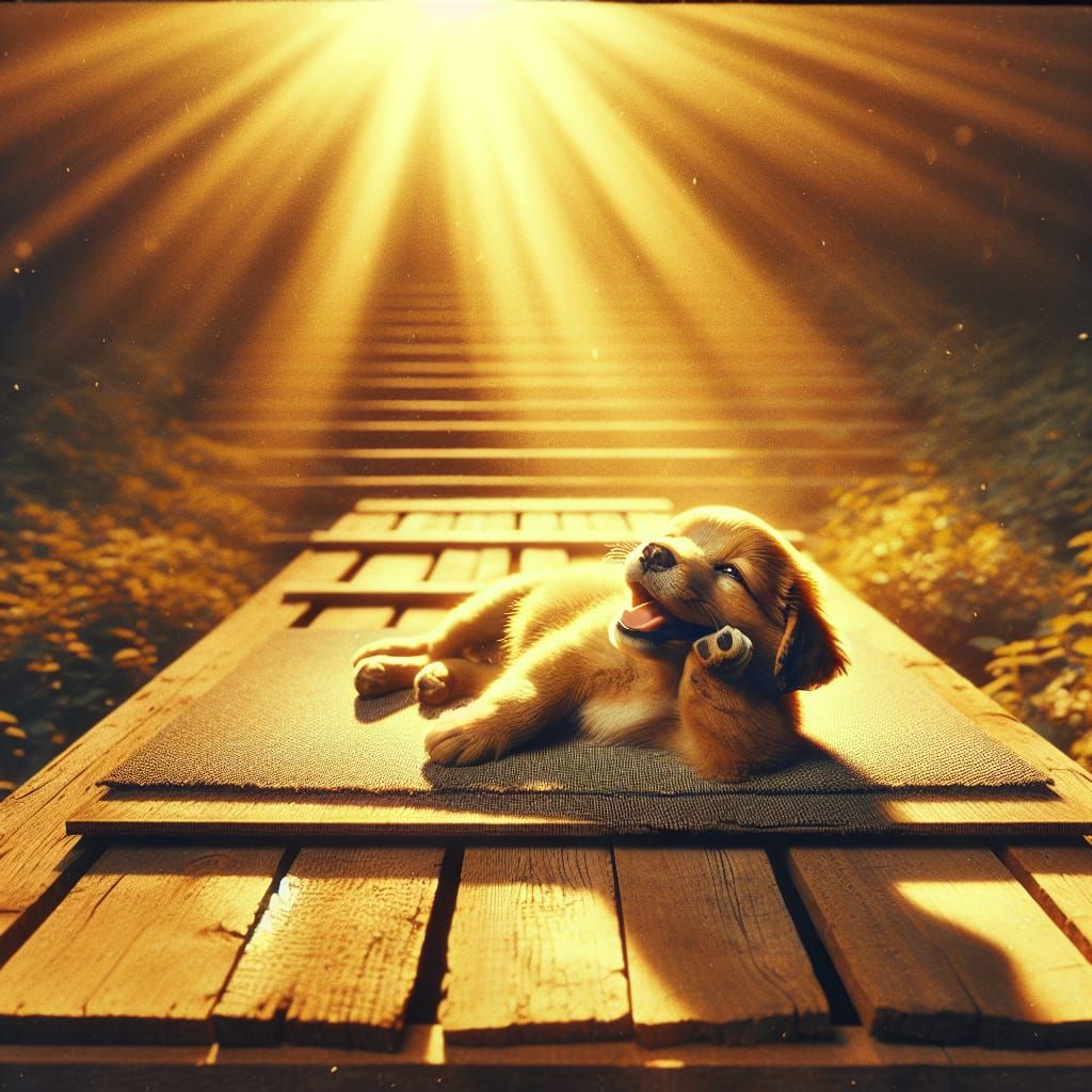 Puppy Bathed in Golden Sunlight: Cinematic Aesthetic