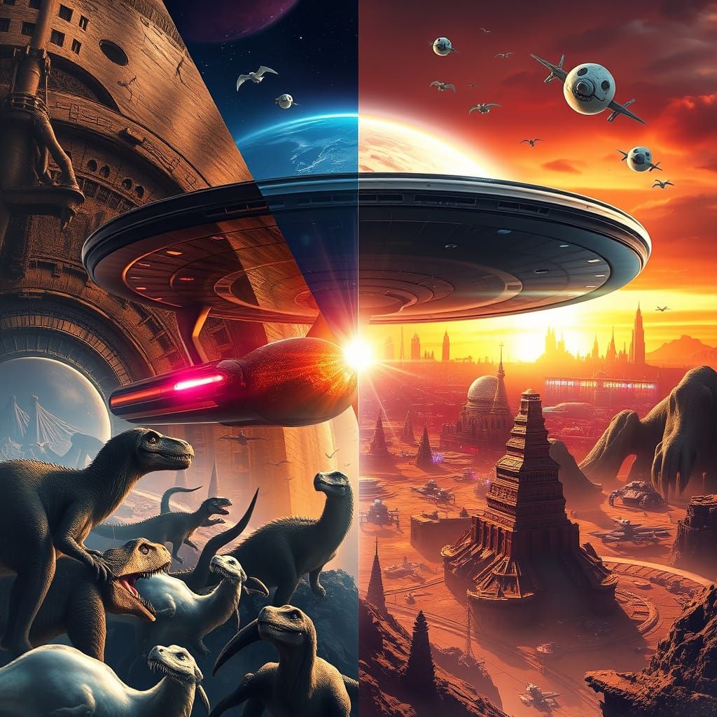 USS Enterprise: Temporal Divide in Hyperrealistic Style