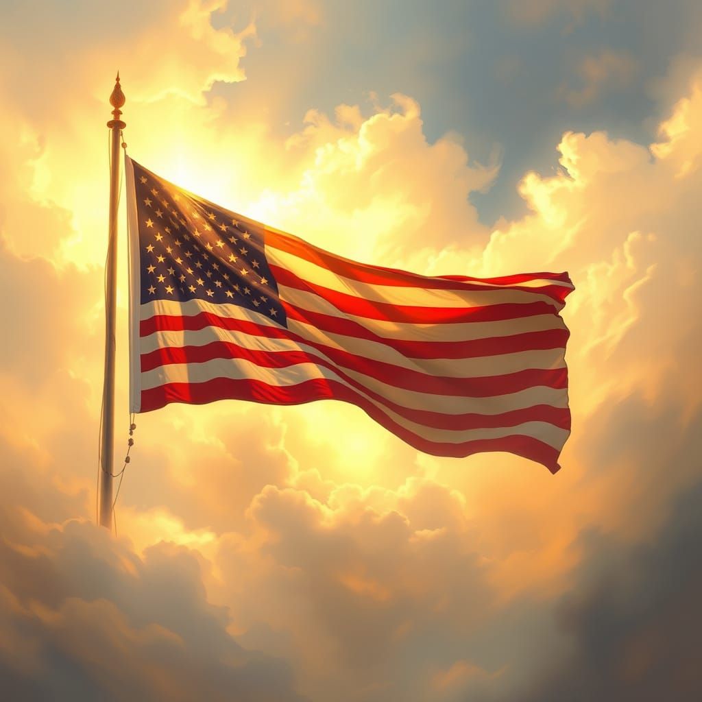 Ethereal U.S. Flag in a Thomas Kinkade Style