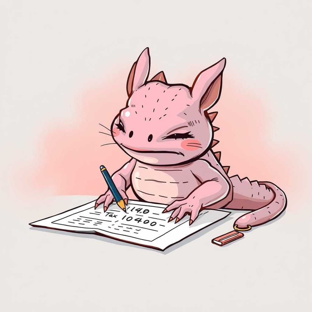 Axolotl Fills Out Tax Forms in a Frown