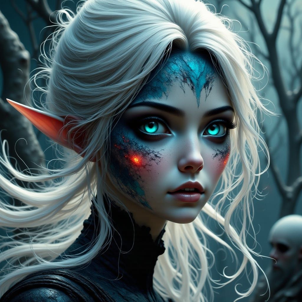 Cinematic Elf Portrait With Electric Blue Eyes