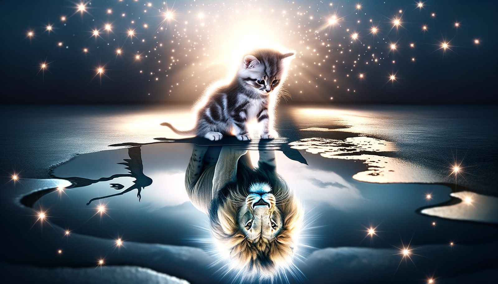 Kitten's Reflection: A Lion's Courage Emerges