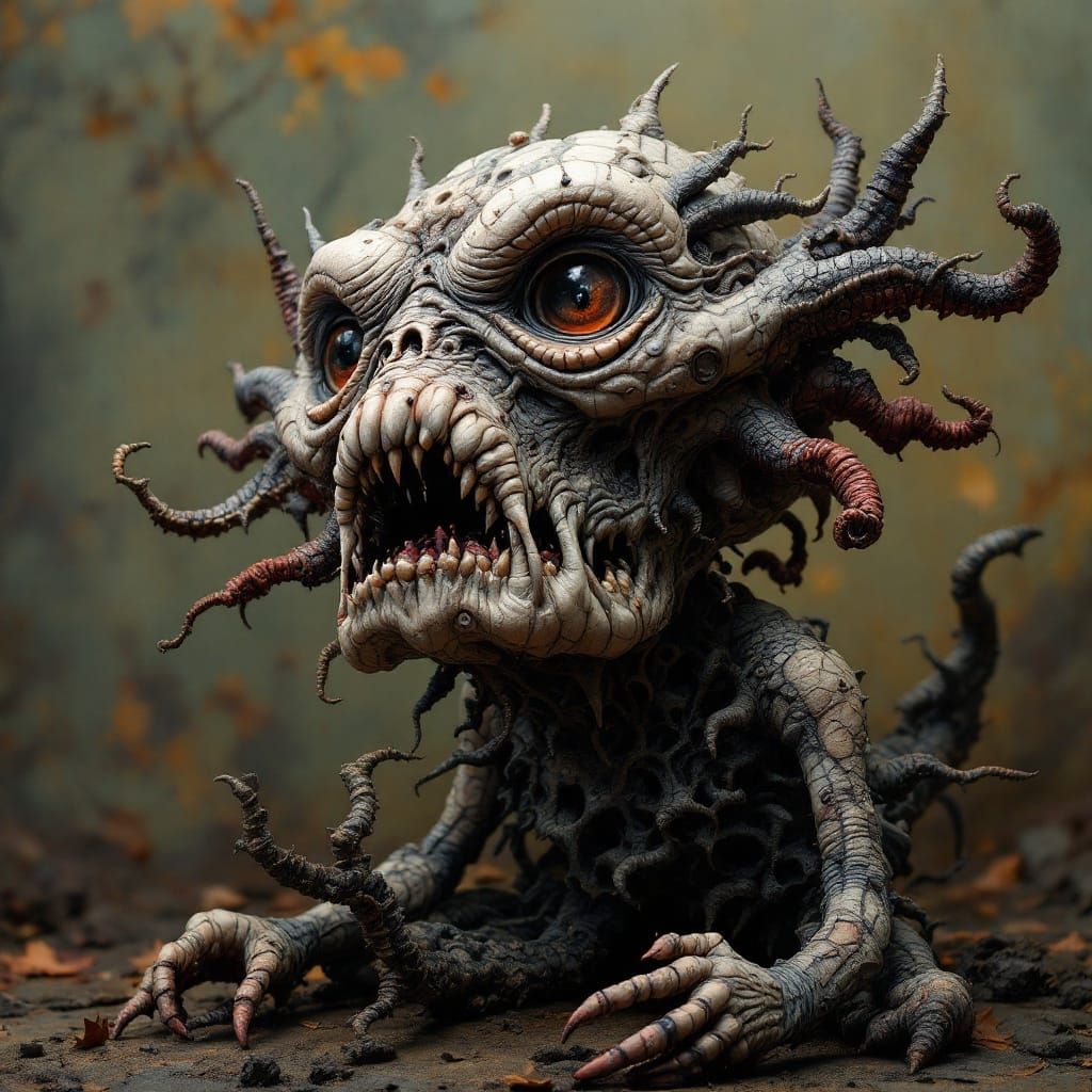 Weirdcore Papermache Humunculus in Earthy Surrealism