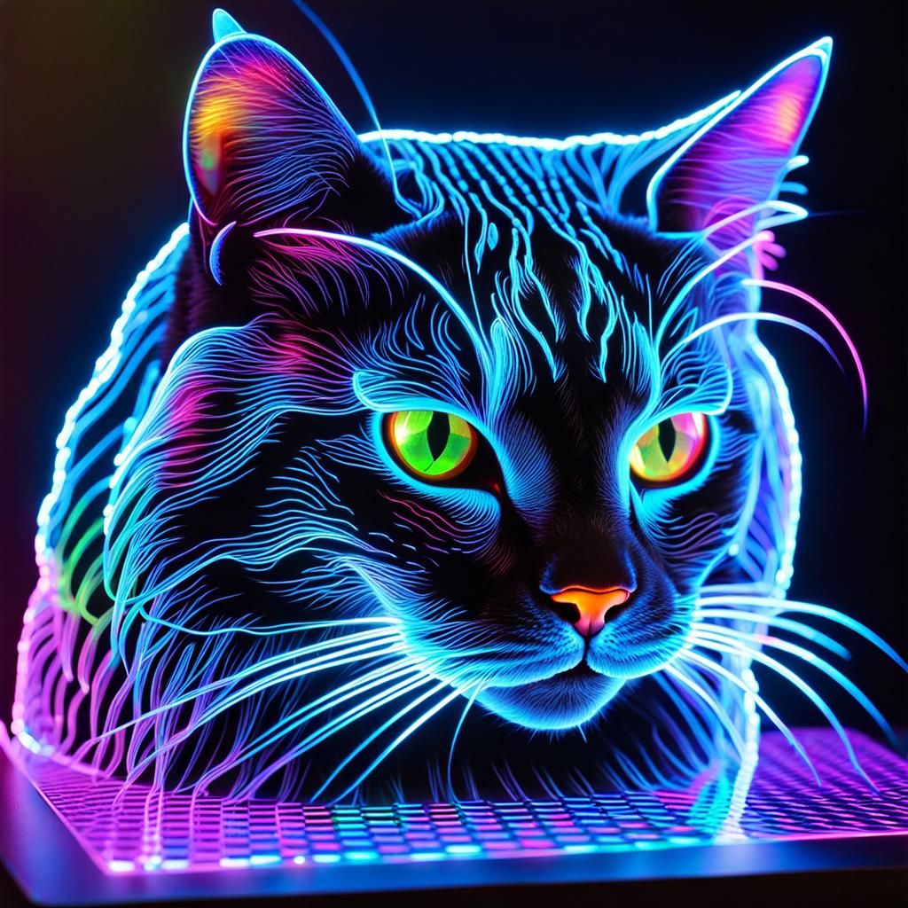 Holographic Cat in Psychedelic Photoluminescent Style
