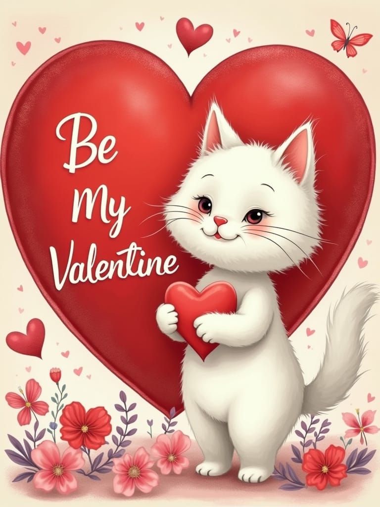 Retro 1950s Valentine Card in Whimsical Cartoon Style