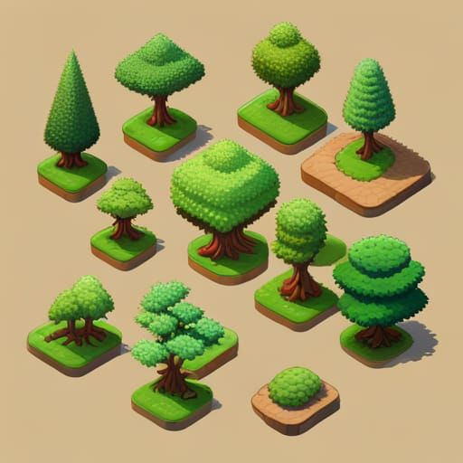 Isometric Pixel Art Tree Sprite Sheet in 3D