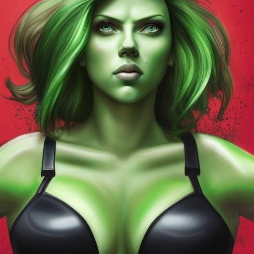 Hyperrealistic Green-Skinned Woman with Detailed Art