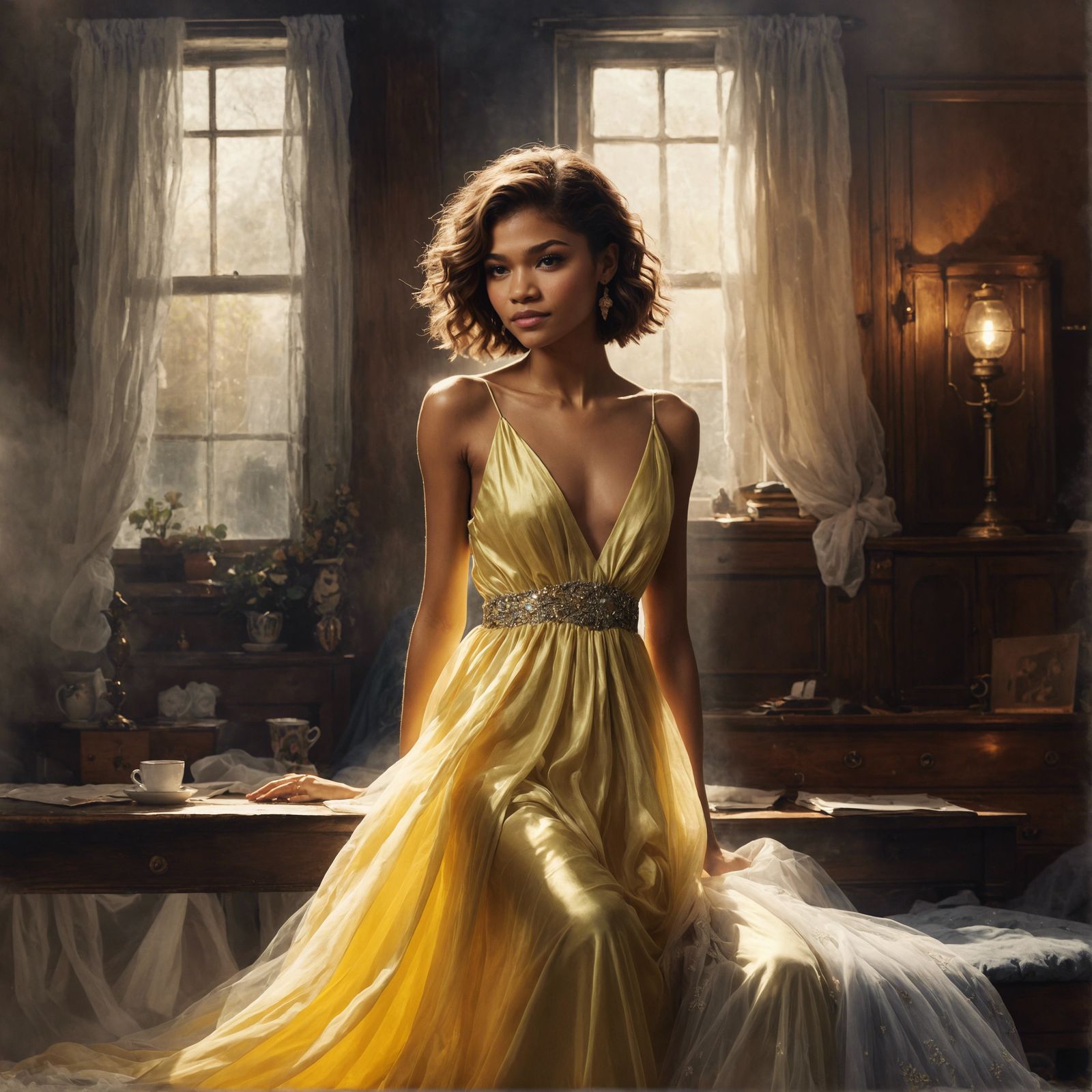 Zendaya in Nightgown, Fantasy Illustration