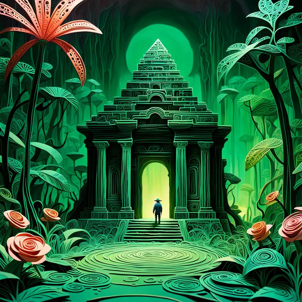 Quilled Paper Art: Explorer Discovering Ancient Temple
