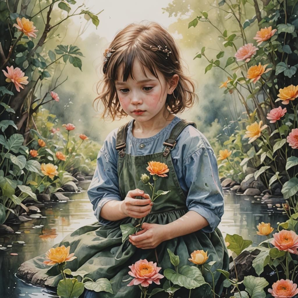 Loving Child in Romantic Watercolor Style