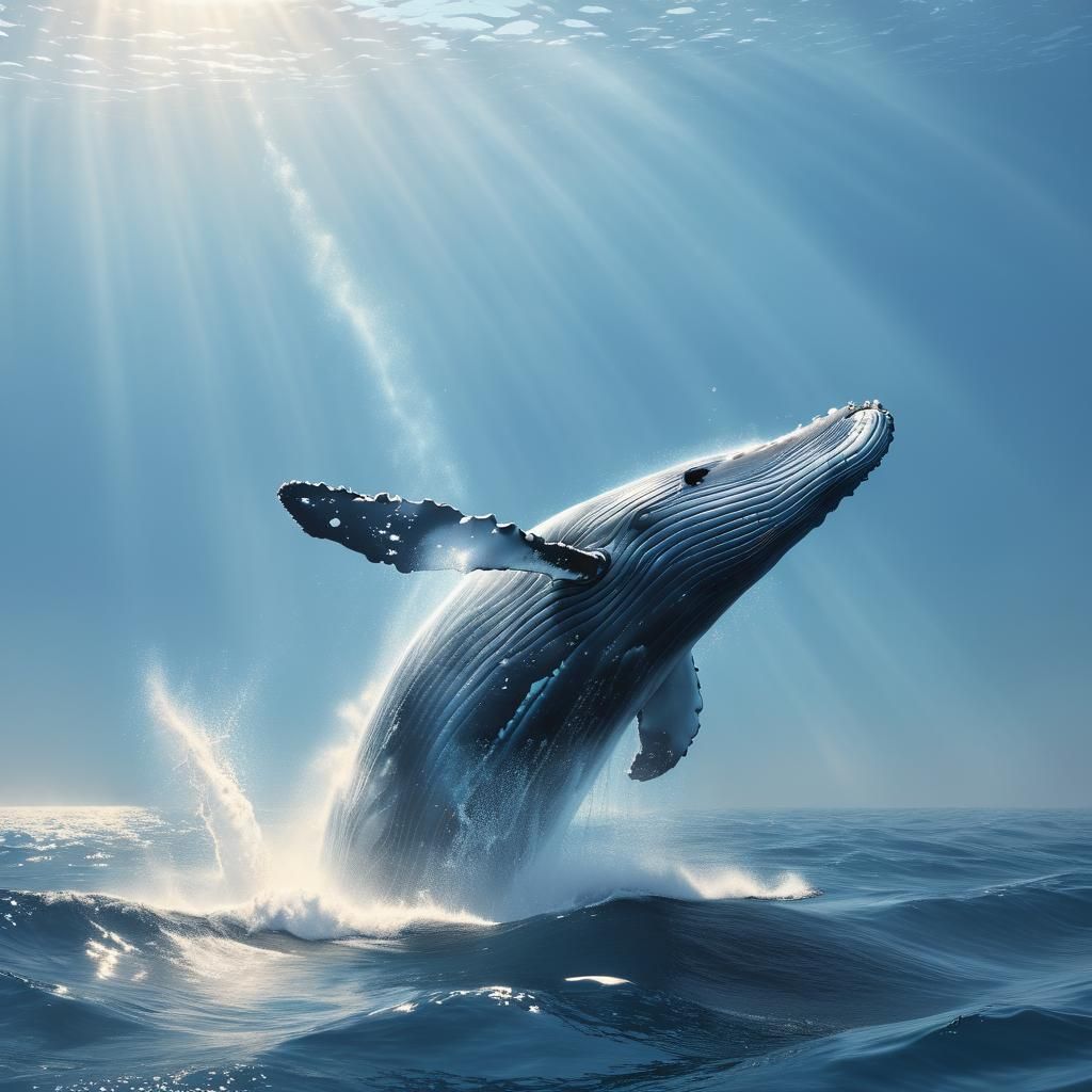 Blue Whale Breaching: Hyper-Realistic Digital Art