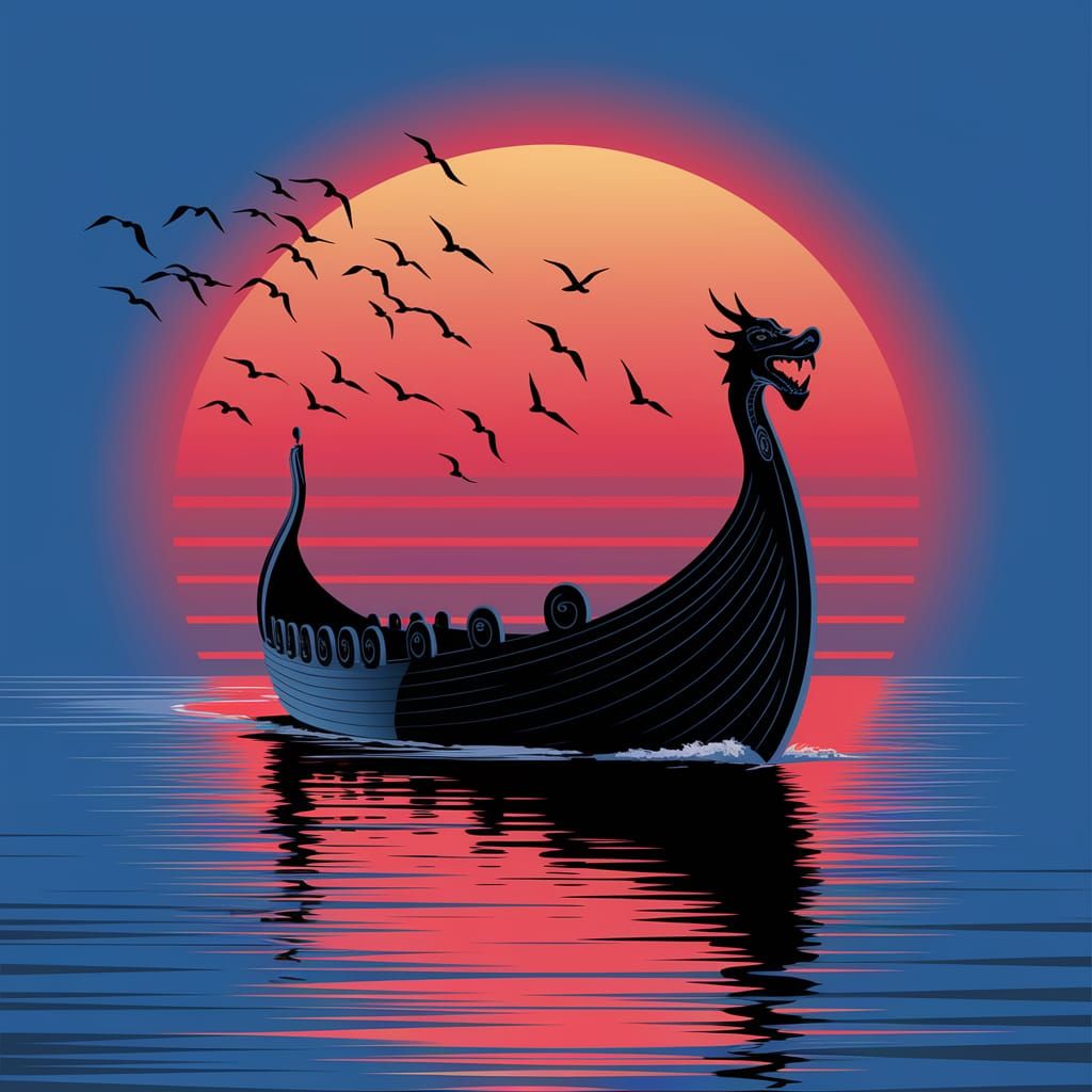Viking Ship at Sunset: A Breathtaking Illustration