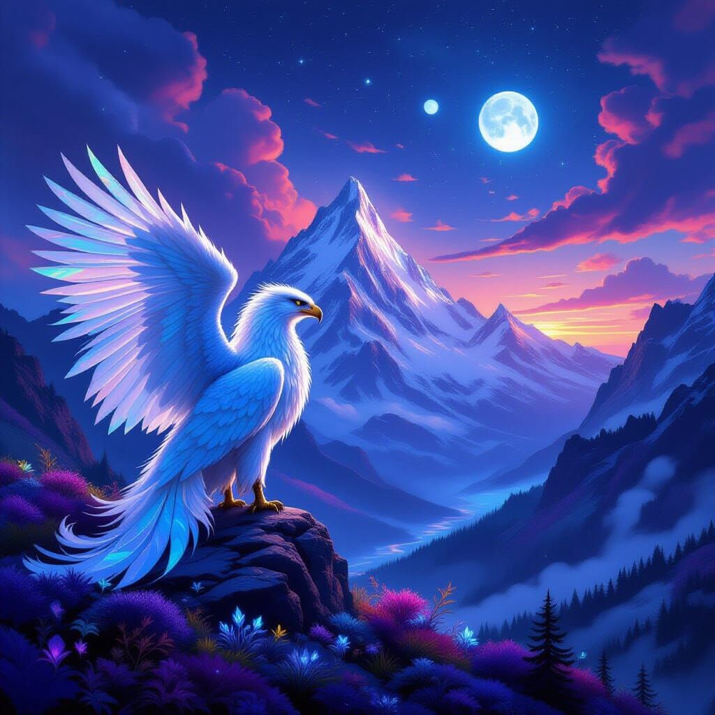 Majestic Griffin on Crystalline Peak in Fantasy Art Style